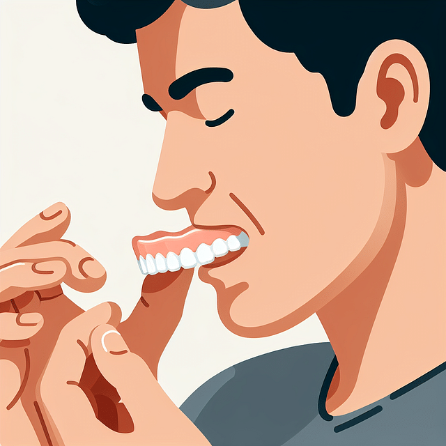 person biting down to check the fit of dentures