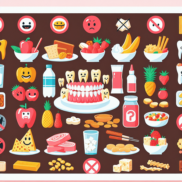 assortment of sticky and hard foods to avoid with dentures