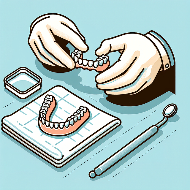 holding dentures over a towel