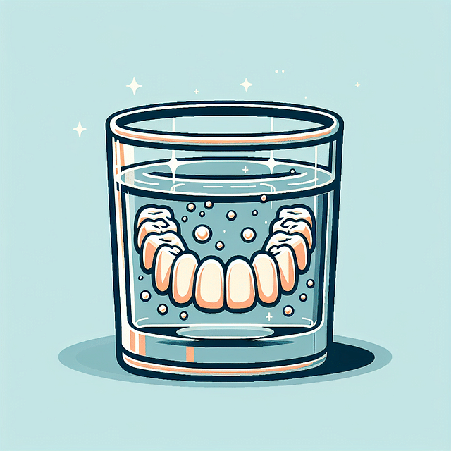 dentures soaking in a cleaning solution