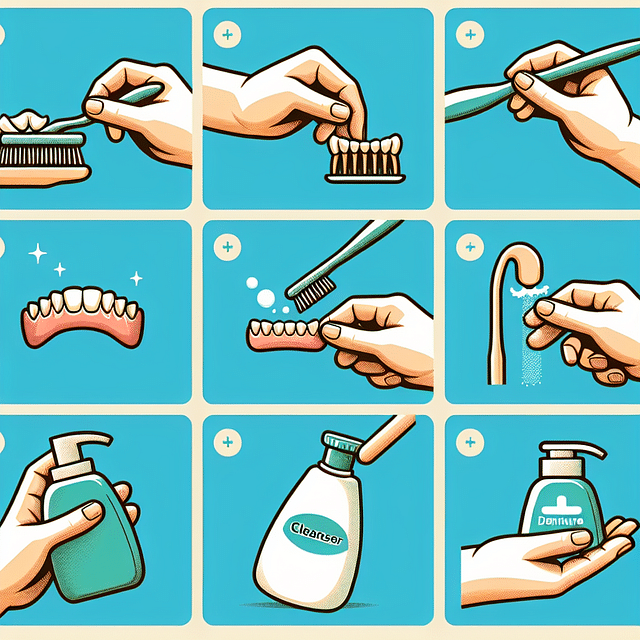 soft-bristled brush and nonabrasive denture cleanser