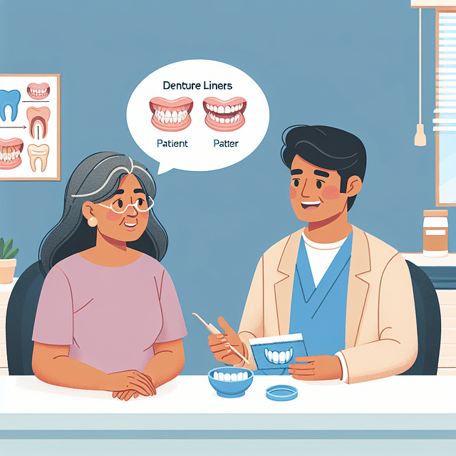 Patient consulting with a dentist about denture liners