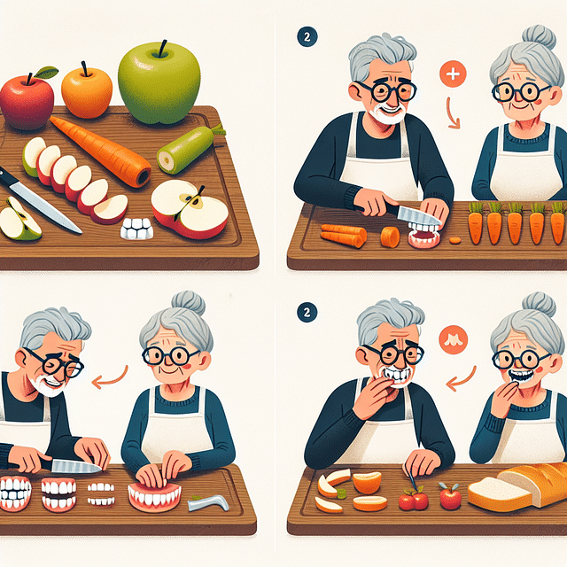 cutting hard foods into small pieces for denture wearers