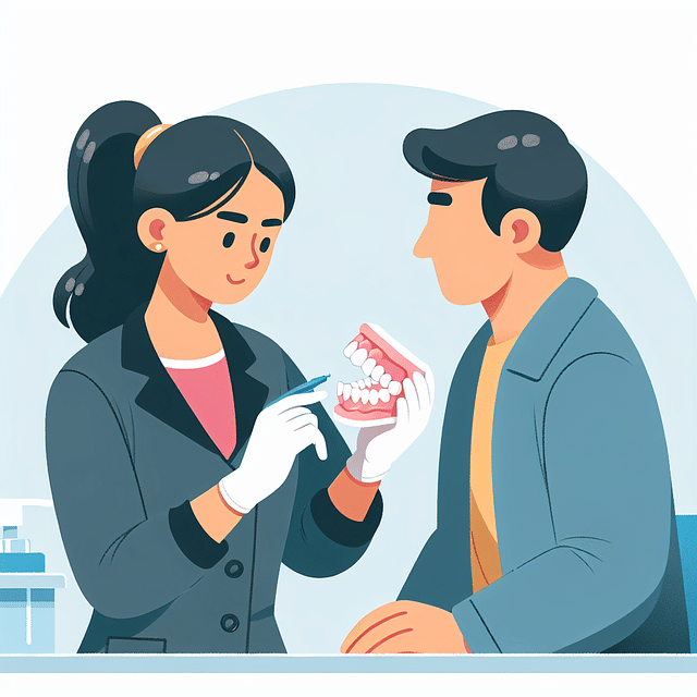 dentist examining a patient's dentures