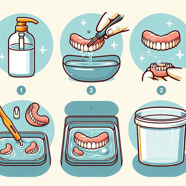 dentures soaking in a container