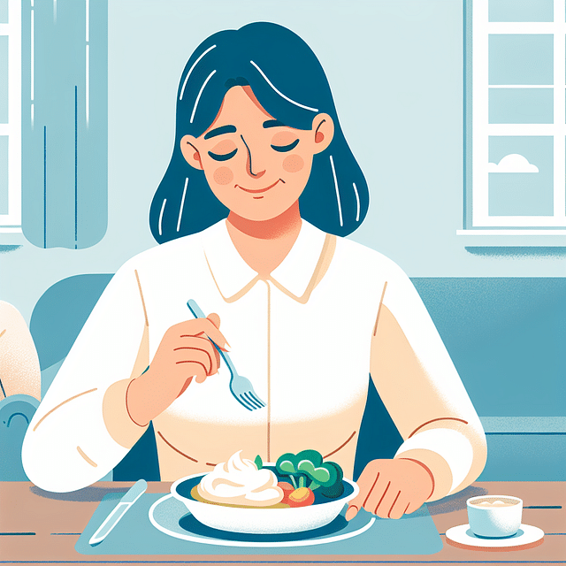 person eating soft foods with new dentures