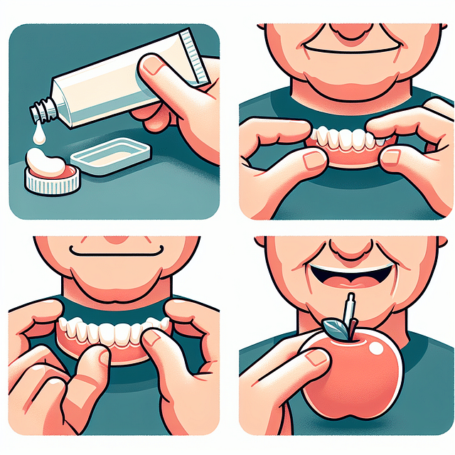 applying denture adhesive for eating hard foods