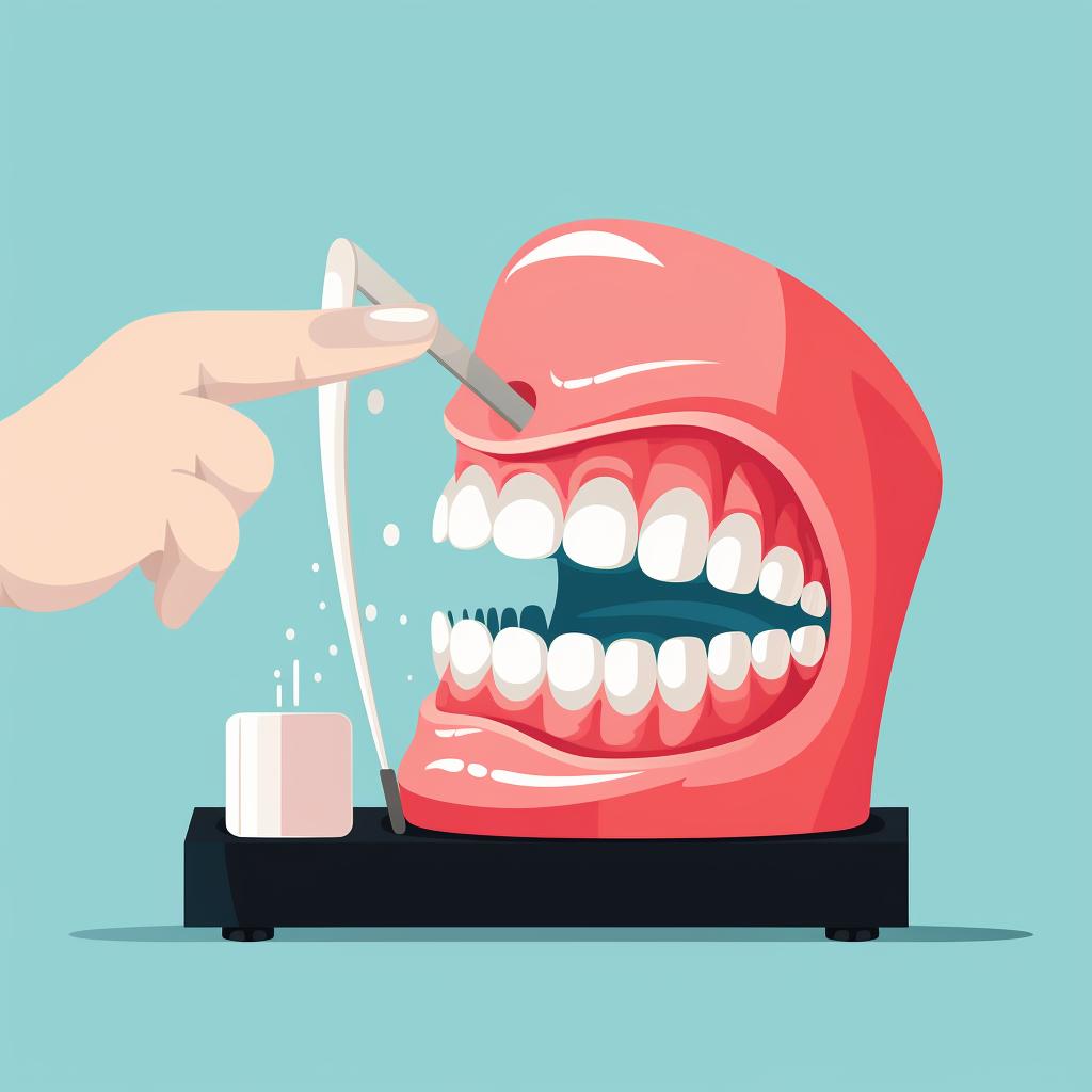 Denture cleaner being applied to a denture brush