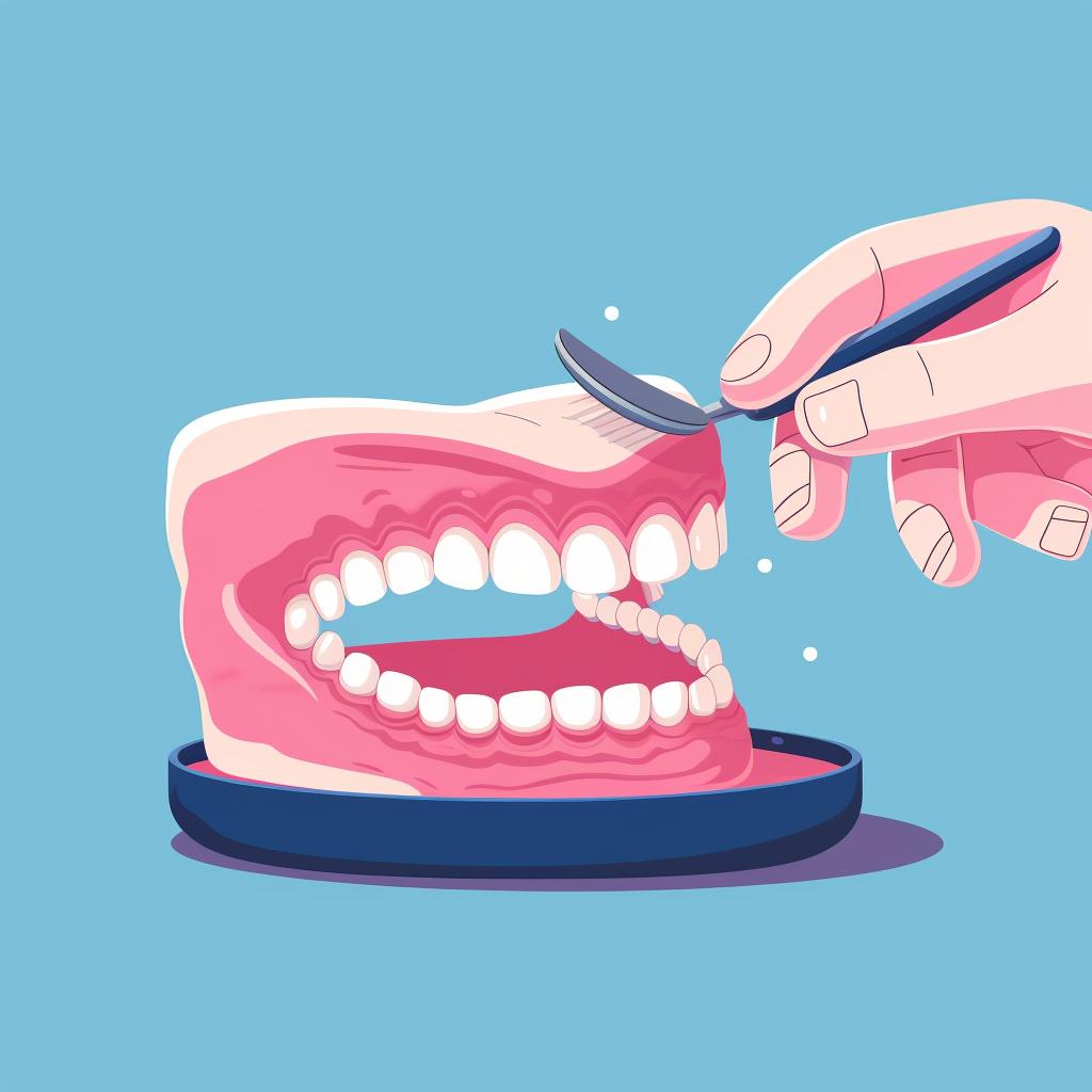 Dentures being gently brushed with a denture brush
