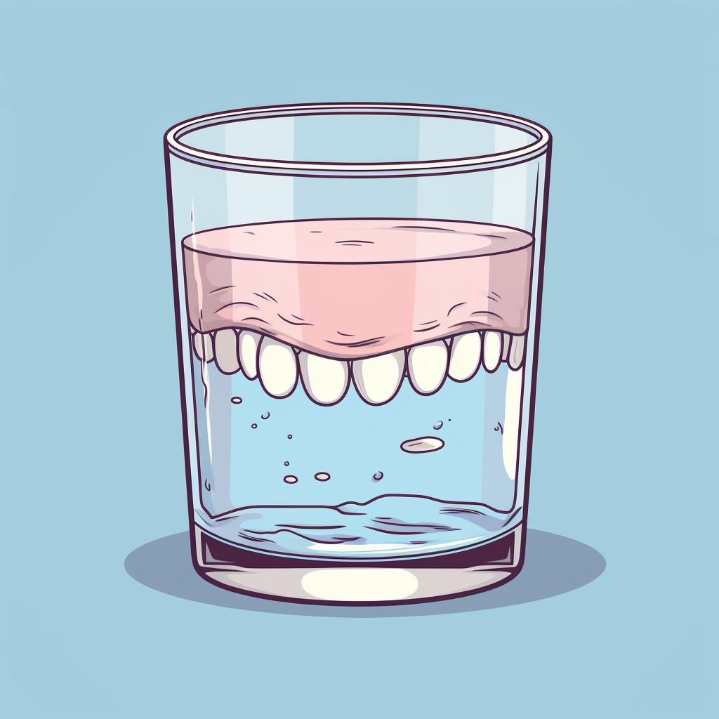 Dentures soaking in a glass of denture-soaking solution