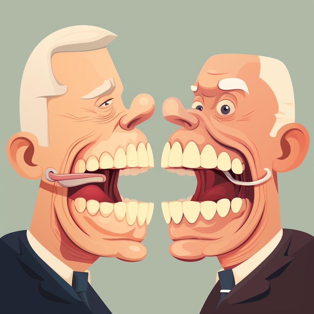 An illustration showing the right way to chew with dentures, using both sides of the mouth